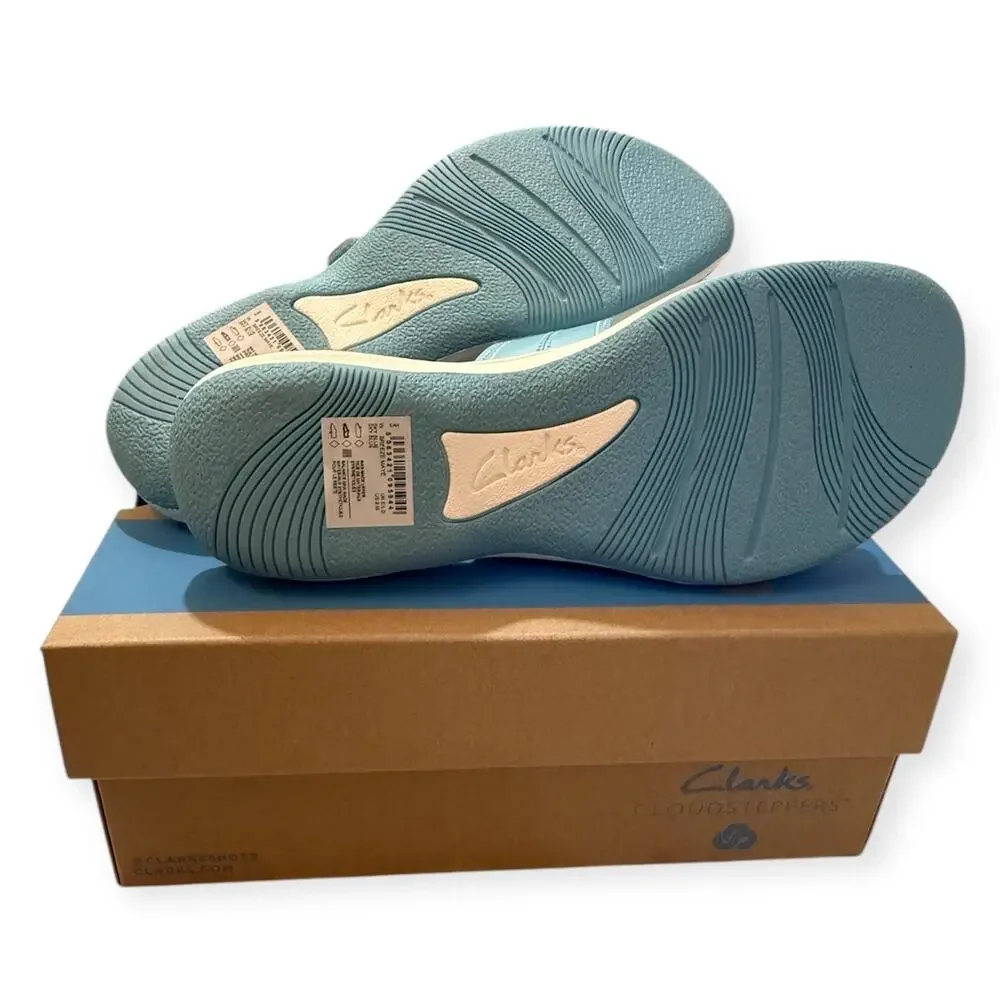 NEW Clarks 9 Breeze Maye Sky Blue Sandals Slide Cloudsteppers Comfort Walking - Picture 8 of 11